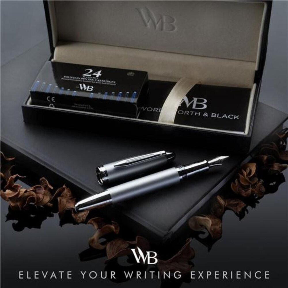 Wordsworth & Black Majesti Fountain Pen-(Silver), Luxury Case, 24K Gold Finish; - Picture 3 of 7